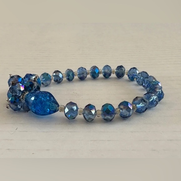Blue Crystal Homemade Bracelet with Stretchy Band - Picture 5 of 8